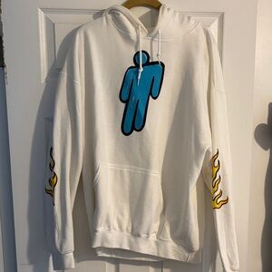 Men's White Hoodie with Blue and Yellow Graphic
